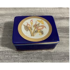 Vintage 24 K Gold Edged Chokin Art Ceramic Trinket Dish Cobalt Japan